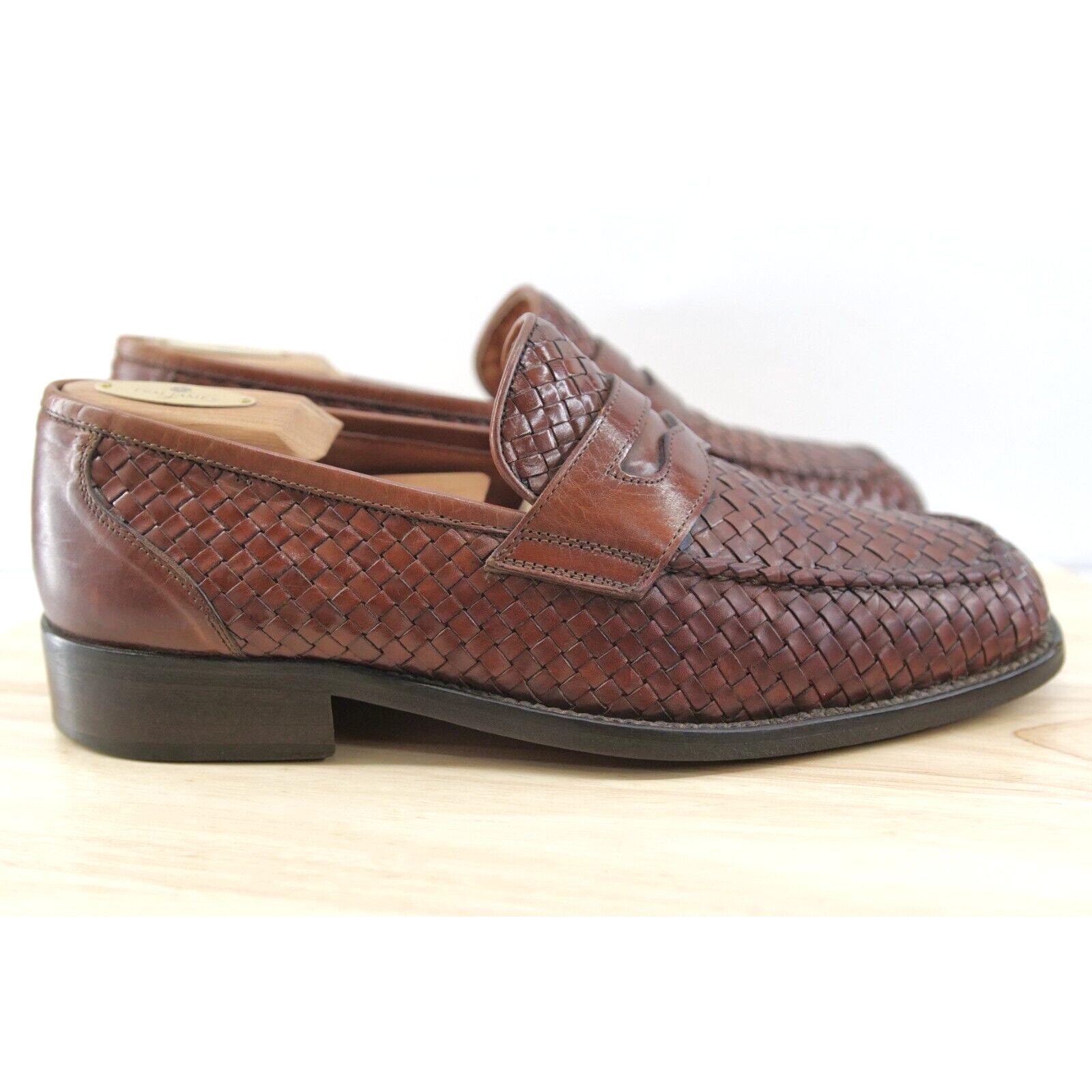 Burberry Woven Leather Loafters Dress Shoe Size 41 Brown Made In Italy